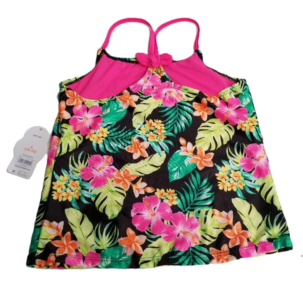 NWT Wonder Nation Girls Tankini Top Large 10 12 Tropical Floral UPF 50 Swim